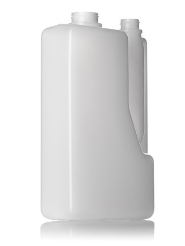 2 liter natural-colored HDPE plastic twin-neck bottle (requires 2 caps) with 38-400 and 28-400 neck finishes