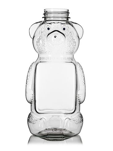 16 oz clear PET plastic honey bear bottle (24 oz of honey) with 38-400 neck finish
