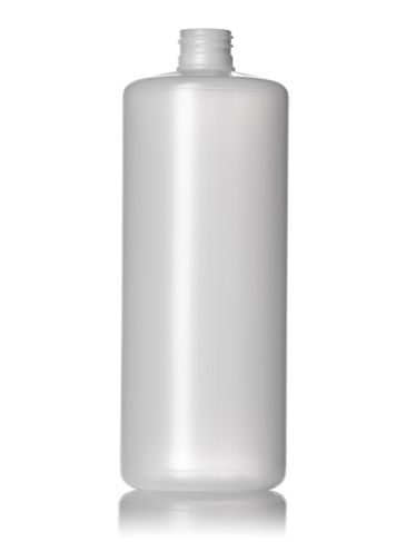 32 oz natural-colored HDPE plastic cylinder round bottle with 28-410 neck finish