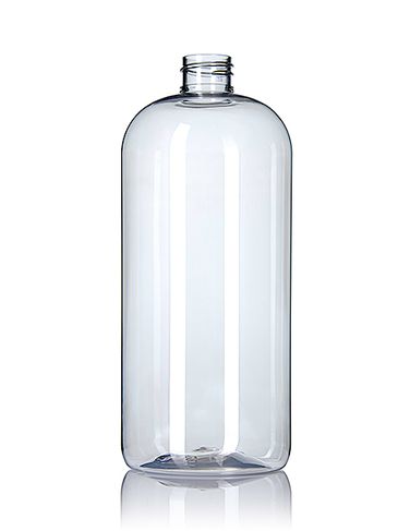 32 oz clear PET plastic boston round bottle with 28-410 neck finish