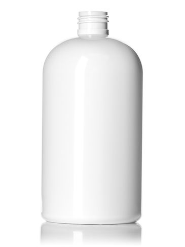 16 oz white PET plastic squat boston round bottle with 24-410 neck finish