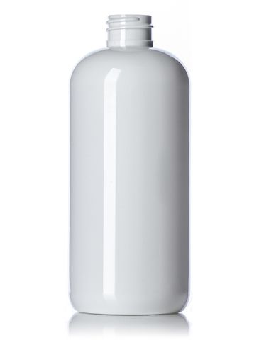 16 oz white PET plastic boston round bottle with 28-410 neck finish