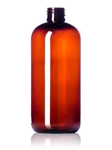 12 oz amber PET plastic boston round bottle with 24-410 neck finish