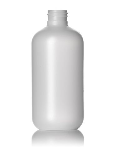 8 oz natural-colored HDPE plastic boston round bottle with 24-410 neck finish