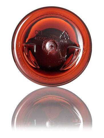 8 oz amber PET plastic squat boston round bottle with 24-410 neck finish