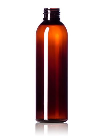6 oz amber PET plastic cosmo round bottle with 24-410 neck finish