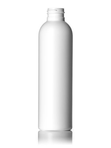 6 oz white HDPE plastic imperial round bottle with 24-410 neck finish