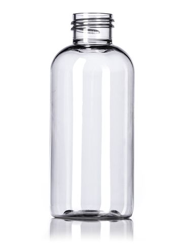 4 oz clear PET plastic boston round bottle with 24-410 neck finish