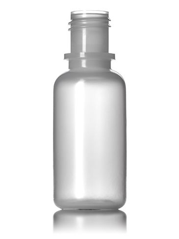 1/2 oz natural-colored LDPE plastic boston round bottle with 15-415 neck finish
