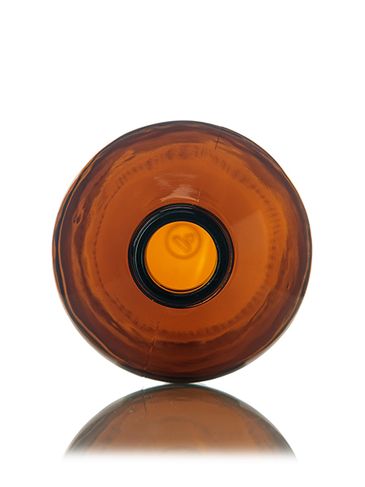 16 oz amber glass boston round bottle with 28-400 neck finish