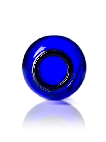1 oz cobalt blue glass boston round bottle with flat ring and with 20-400 neck finish
