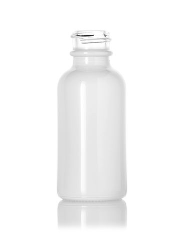 1 oz glossy white-colored clear glass boston round bottle with 20-400 ...