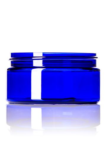 8 oz cobalt blue PET plastic single wall jar with 89-400 neck finish