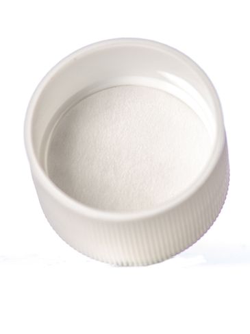 White PP plastic 28-410 ribbed skirt lid with foam liner
