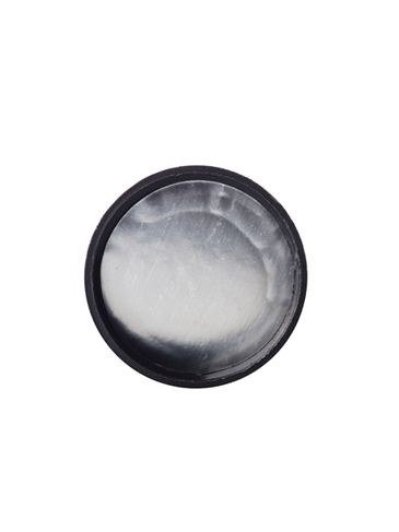 Black PP plastic 28-400 smooth skirt lid with unprinted universal heat induction seal (HIS) liner
