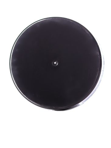 Black PP plastic 43-400 smooth skirt lid with printed pressure sensitive (PS) liner