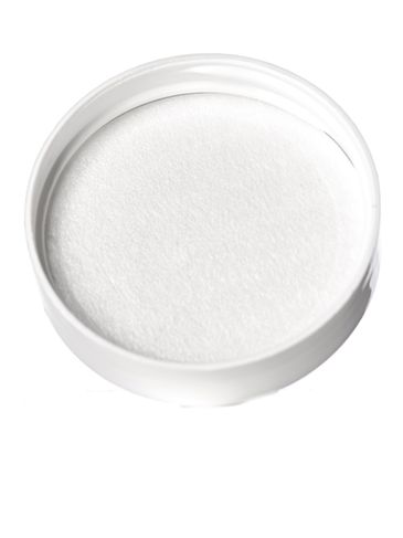White PP plastic 43-400 smooth skirt lid with printed pressure sensitive (PS) liner