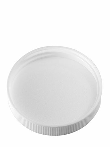 White PP plastic 53-400 ribbed skirt lid with unprinted pressure sensitive (PS) liner
