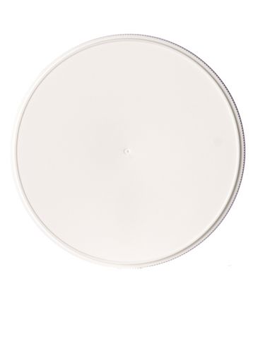 White PP plastic 110-400 ribbed skirt lid with unprinted pressure sensitive (PS) liner