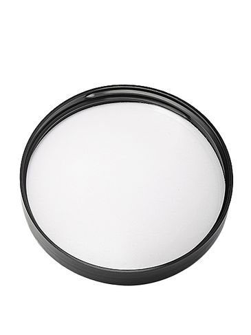 Black PP plastic 89-400 smooth skirt lid with foam liner