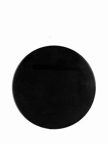 Black PP plastic 89-400 smooth skirt lid with unprinted pressure sensitive (PS) liner