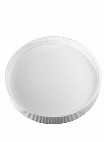 White PP plastic 89-400 ribbed skirt lid with unprinted pressure sensitive (PS) liner