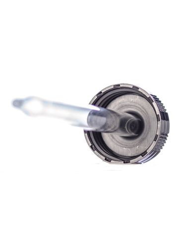 Black PP plastic 22-400  semi-ribbed skirt dropper assembly with rubber bulb and glass pipette (for 4 oz dropper bottles)