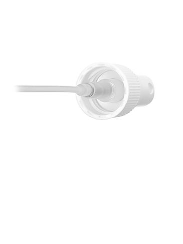 White plastic 20-410 ribbed skirt fine mist fingertip sprayer with clear overcap and 4.125 inch dip tube (0.16 cc output)