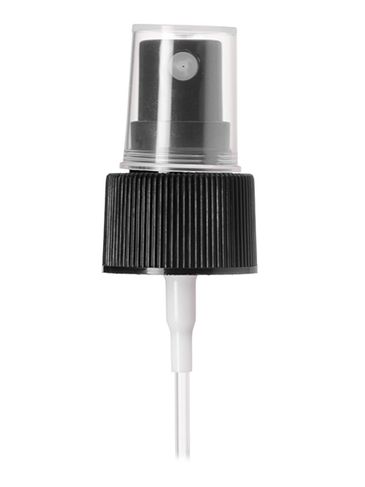 Black PP plastic 24-410 ribbed skirt fine-mist fingertip sprayer with clear overcap and 6.87 inch dip tube (.13 cc output)