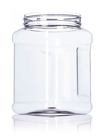 64 oz clear PET plastic square grip container with 110-400 neck finish