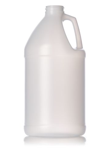 64 oz natural-colored HDPE plastic industrial round bottle with 38-400 neck finish