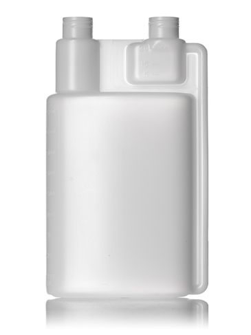 32 oz natural-colored HDPE plastic twin-neck bottle (requires 2 caps) with 28-410 neck finish