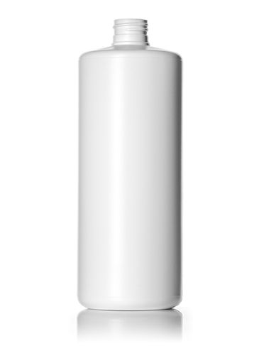 32 oz white HDPE plastic cylinder round bottle with 28-410 neck finish