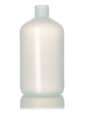 16 oz natural-colored HDPE plastic boston round bottle with 28-400 neck finish