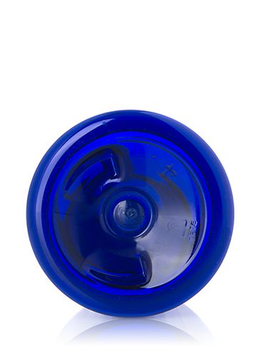2 oz cobalt blue PET plastic boston round bottle with 20-410 neck finish