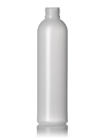 8 oz natural-colored HDPE plastic imperial round bottle with 24-410 neck finish