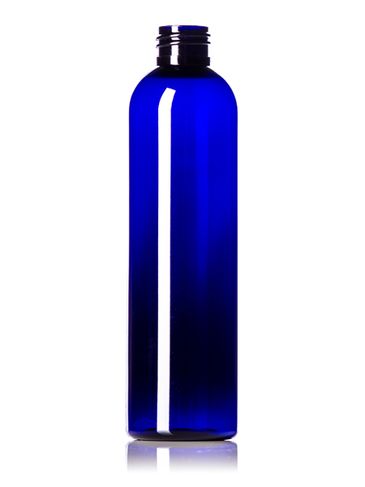 8 oz cobalt blue PET plastic cosmo round bottle with 24-410 neck finish