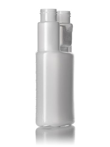 8 oz natural-colored HDPE plastic twin-neck bottle (requires 2 caps) with 24-410 neck finish