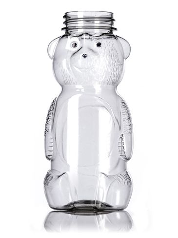 8 oz clear PET plastic honey bear bottle (12 oz of honey) with 38-400 neck finish