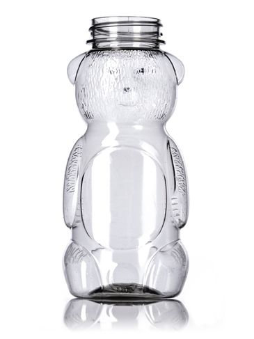 8 oz clear PET plastic honey bear bottle (12 oz of honey) with 38-400 neck finish