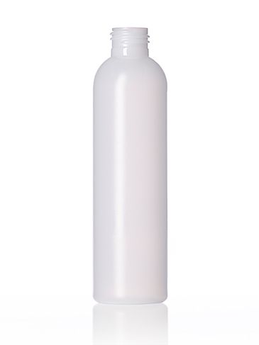 6 oz natural-colored HDPE plastic imperial round bottle with 24-410 neck finish