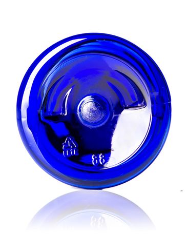 2 oz cobalt blue PET plastic boston round bottle with 20-410 neck finish