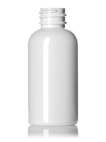 2 oz white PET plastic boston round bottle with 20-410 neck finish