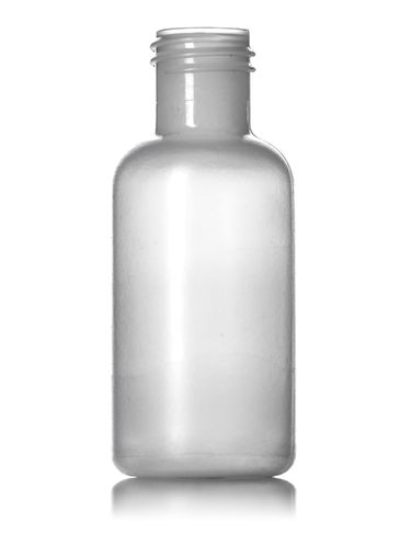 1/2 oz natural-colored LDPE plastic boston round bottle with 15-415 neck finish