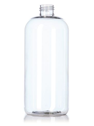16 oz clear PET plastic boston round bottle with 24-410 neck finish
