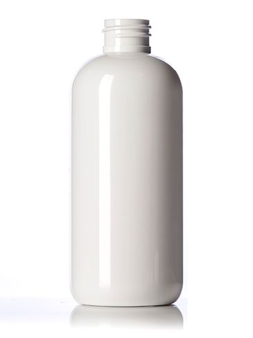 12 oz white PET plastic boston round bottle with 28-410 neck finish