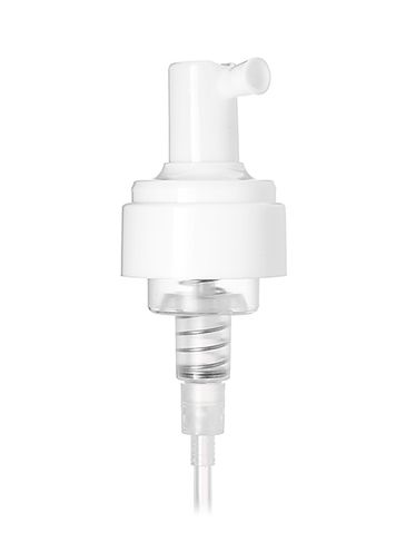 White PP plastic 43 mm smooth skirt foamer dispensing pump with 7.375 inch dip tube (.7 cc output)