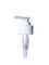 White PP plastic 28-410 ribbed skirt down-lock saddle head dispensing pump with 7.625 inch dip tube (1.8 cc output)