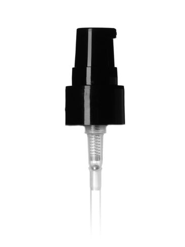 Black PP plastic 20-410 smooth skirt fingertip treatment pump with clear overcap, and 3.75 inch dip tube (0.2 cc output)