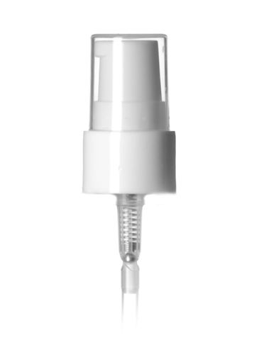 White PP plastic 20-410 smooth skirt dispensing treatment pump with 2.88 inch dip tube and clear plastic overcap (0.2 cc output)